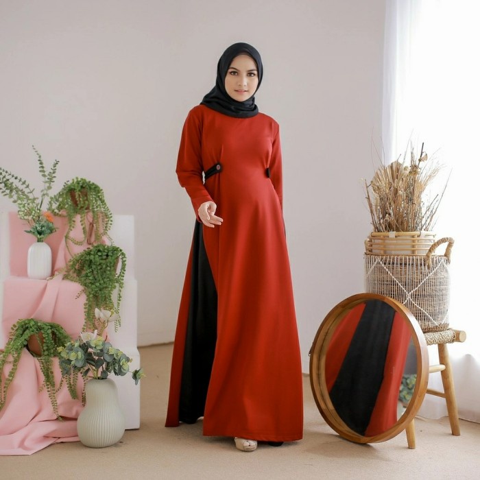 (PROMO) Gamis Syari Muslimah Dress Wanita Set Cewek Busana Muslim Jubah - Maroon, all size