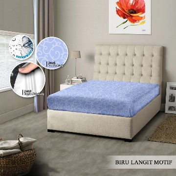 SPREI MONALISA POLOS WATERPROOF - 160x200 anti ompol air water proof polos emboss- 160 QUEEN sp160wpmona-Biru Langit Motif