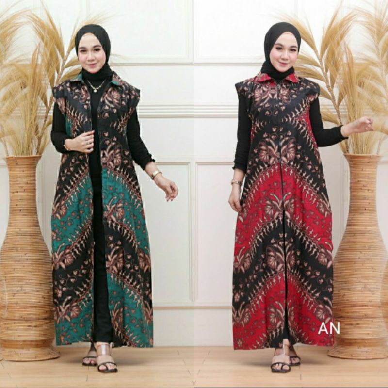 LONG CARDY PLISKET BATIK OUTER  WANITA BATIK TANPA LENGAN BAJU KANTOR WANITA