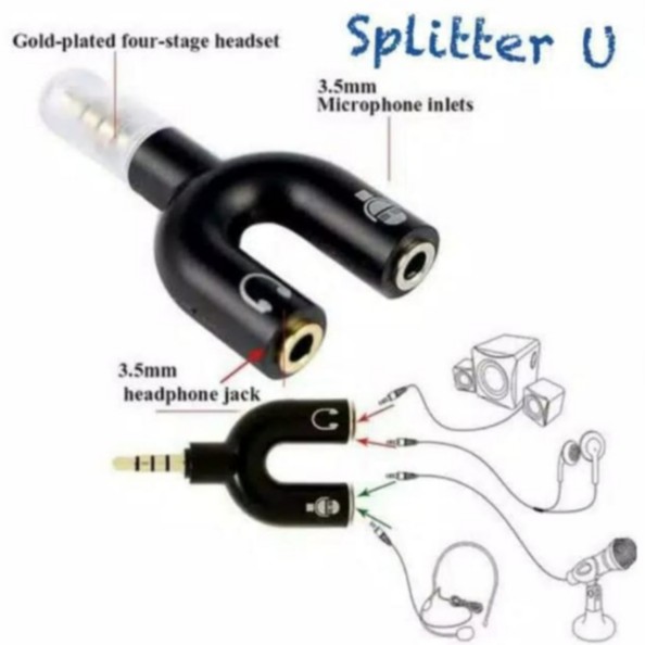 Audio Jack 3.5mm Splitter U 2in1 Mic dan headset Male to Female Splite