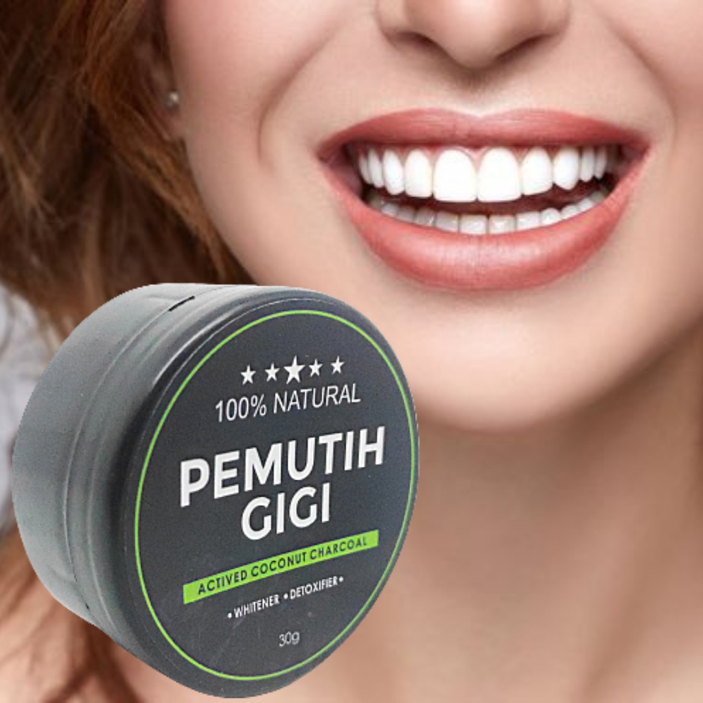 PEMUTIH GIGI Teeth Whitening 30gr Actived Charcoal Powder Halal Ampuh Atasi Gigi Kuning Karang Bau