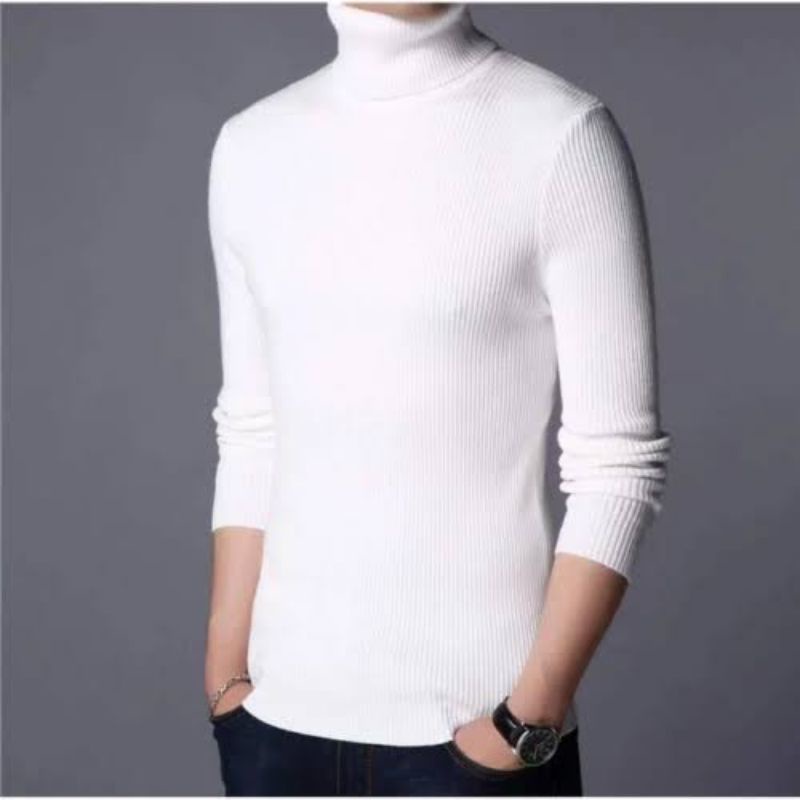 TS - 66104 Sweater Rajut Kerah Tinggi Cowo  Roll Neck Man Daleman Jas-8