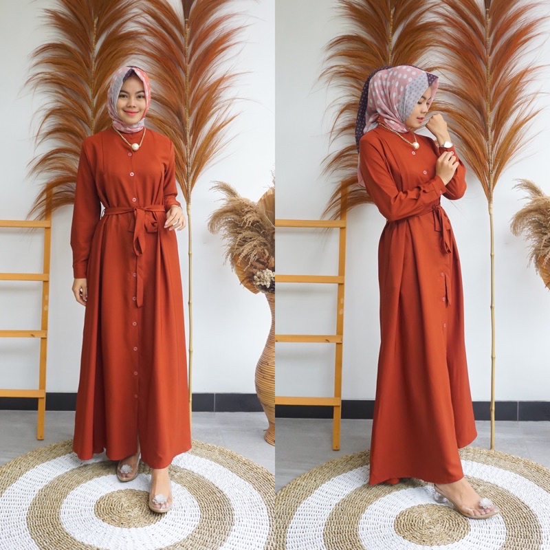 ELIZA DRESS FULL KANCING PAKAIAN GAMIS MUSLIM WANITA BUSUI DAN WUDHU FRIENDLY KEKINIAN TERBARU BAHAN SHAKILA PREMIUM SIZE M L XL DAN XXL TERMURAH BY ZENIC_ID BISA COD