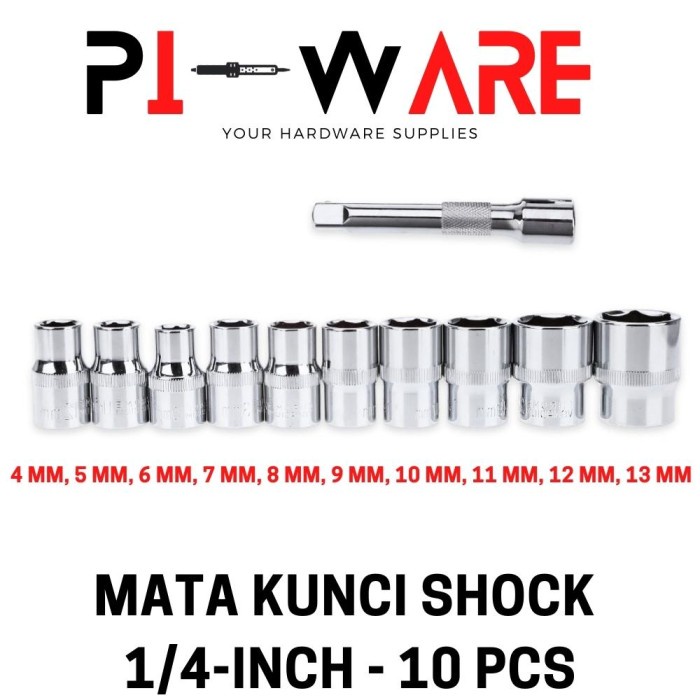 Mata Kunci Shock Sok Isi 10 Pcs Ukuran Shank 1/4 Inch 4mm sampai 13mm