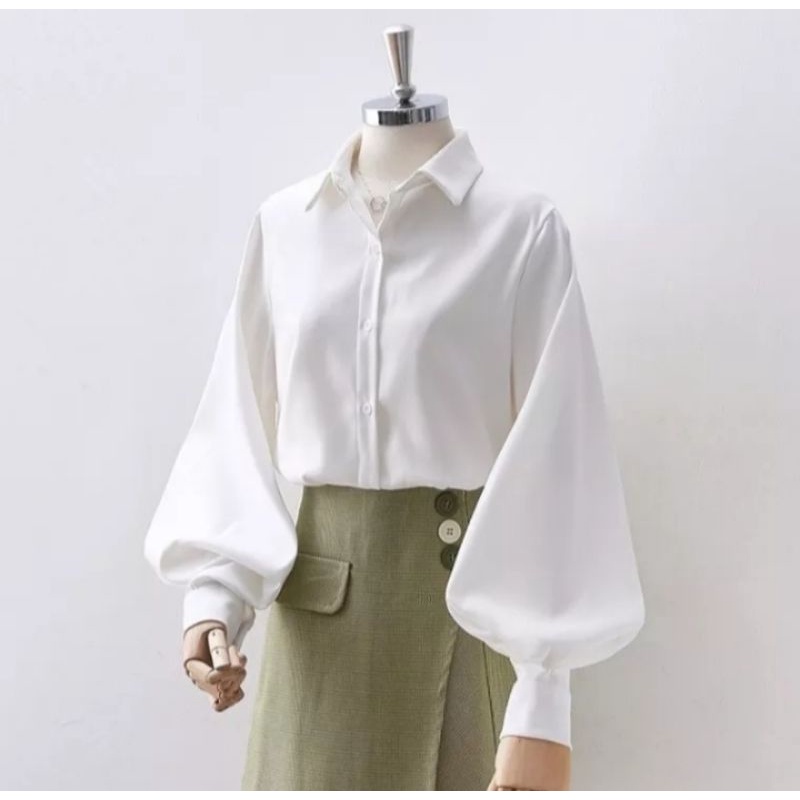 CLORA BLOUSE// ATASAN KEMEJA WANITA KOREAN STYLE// ATASAN LENGAN BALON// ATASAN POLOS SIMPLE [BISA COD]