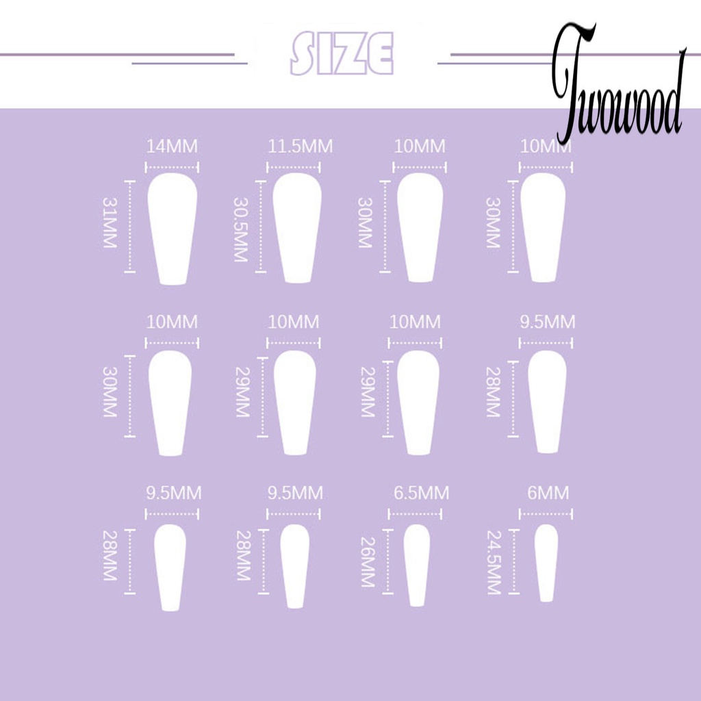 Twowood 24Pcs / Set Kuku Palsu Motif Kupu-Kupu Bahan ABS Tahan Pudar Untuk Nail Art / Manicure