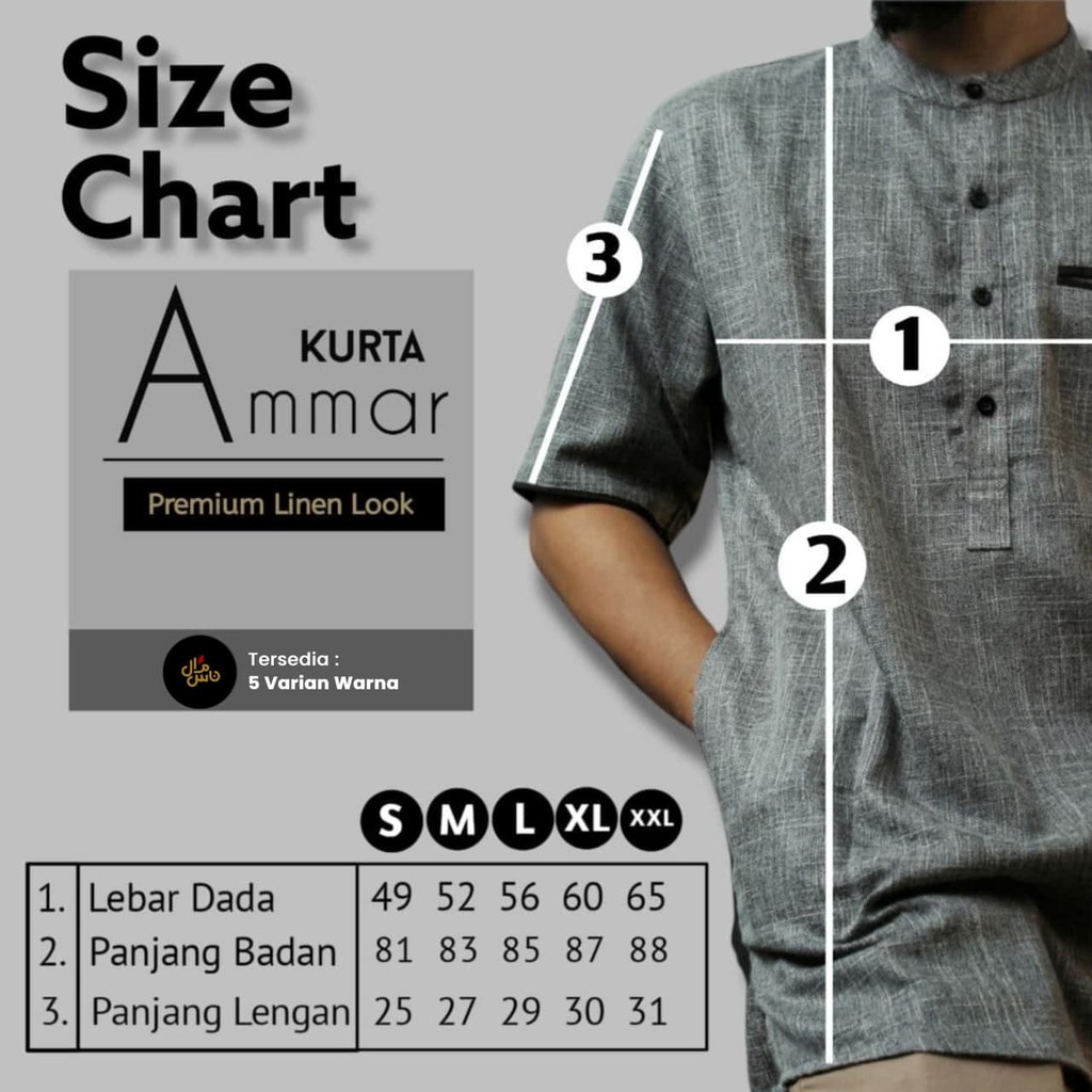 Baju Koko Gamis Kurta Pria Model Ammar BONUS PECI