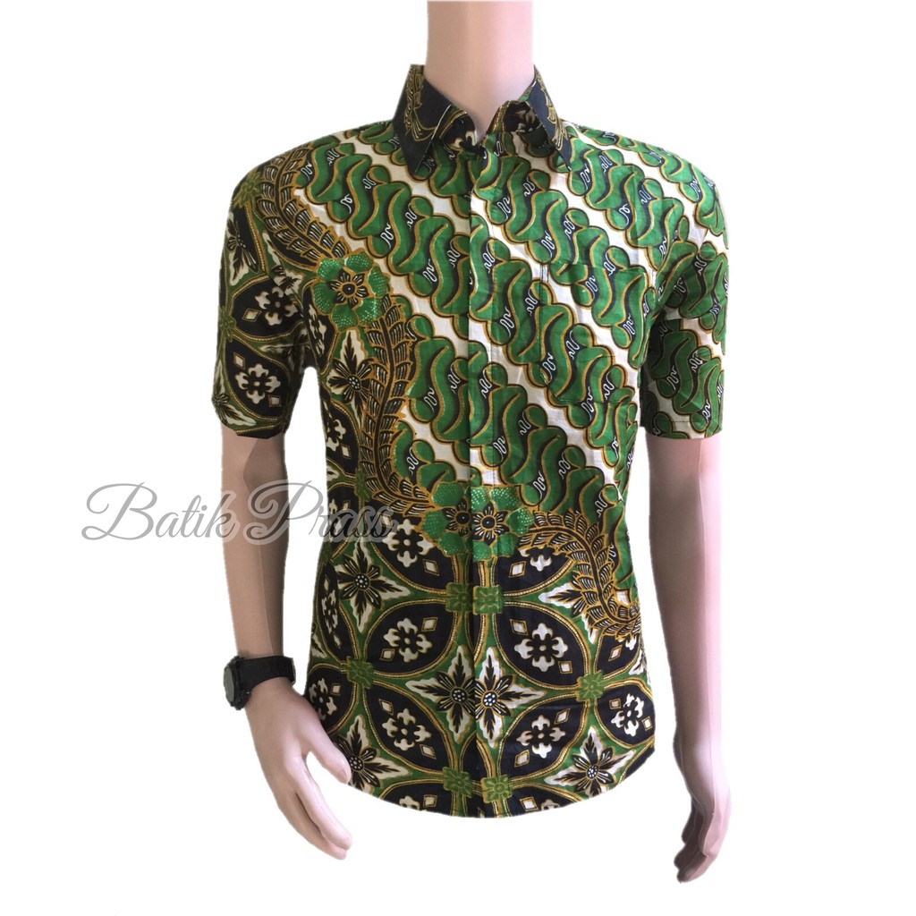 Risna Batik HRB026 kenongo Kemeja Hem pendek padi pekalongan M L XL MURAH KEREN bati pria wajik biru