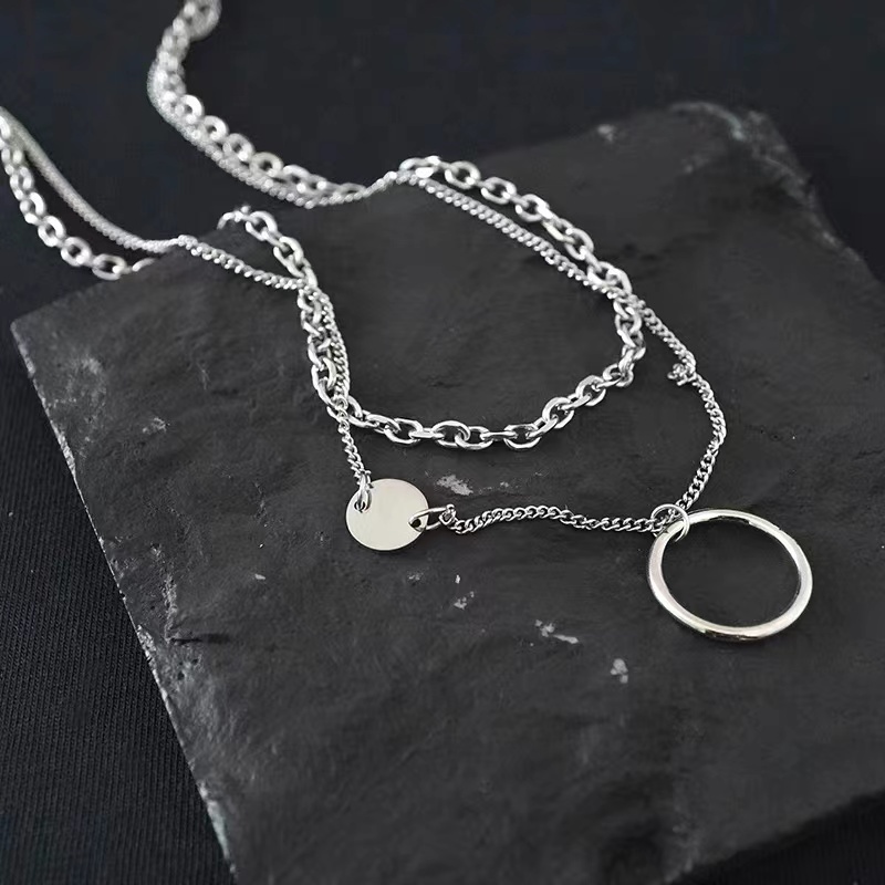 Kalung Rantai Model Double Layer Bahan Titanium Steel Untuk Sweater