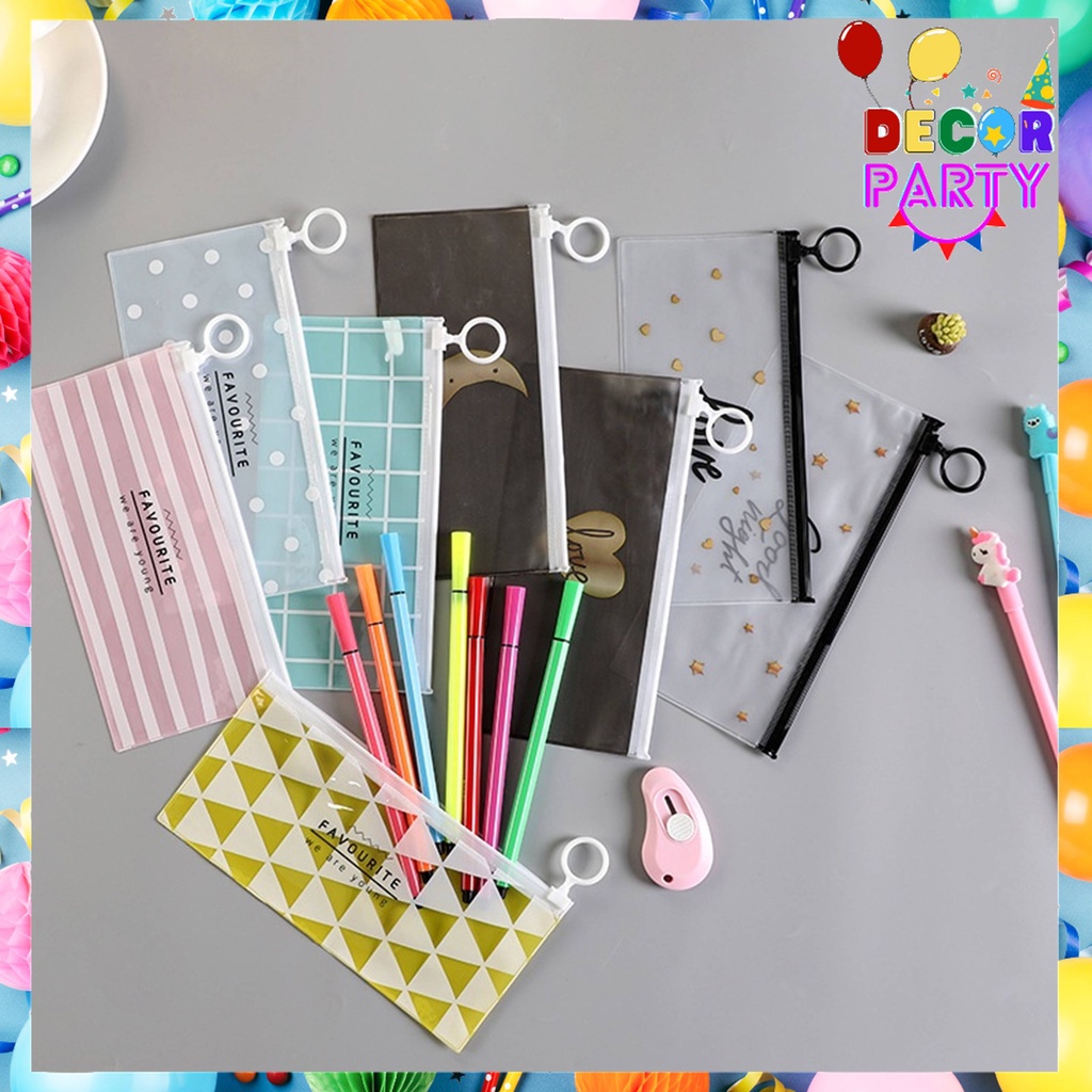 

DP Tempat Pensil Pulpen Transparan Ziplock Karakter Serbaguna Pouch Zip Lock Penyimpanan Kosmetik Pouch Zipper Pencil Case Tempat Penyimpanan Alat Tulis