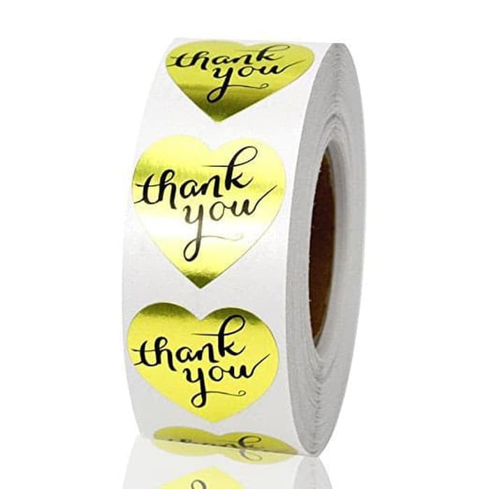 Paper Tags - 1&quot; Gold Foil Heart Calligraphy &quot;Thank You&quot; Sticker (10 pcs)