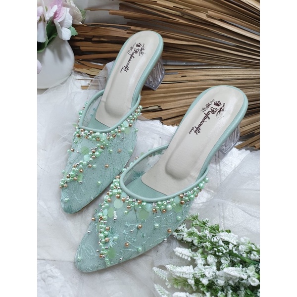 sepatu reista hijaumint tinggi 5cm kaca