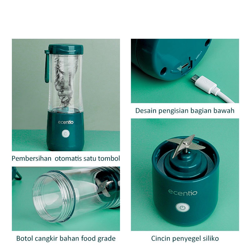 ecentio 380ml 6 Mata Pisau Portable Blender USB Juicer Blender（Bisa menghancurkan Es batu）Blander