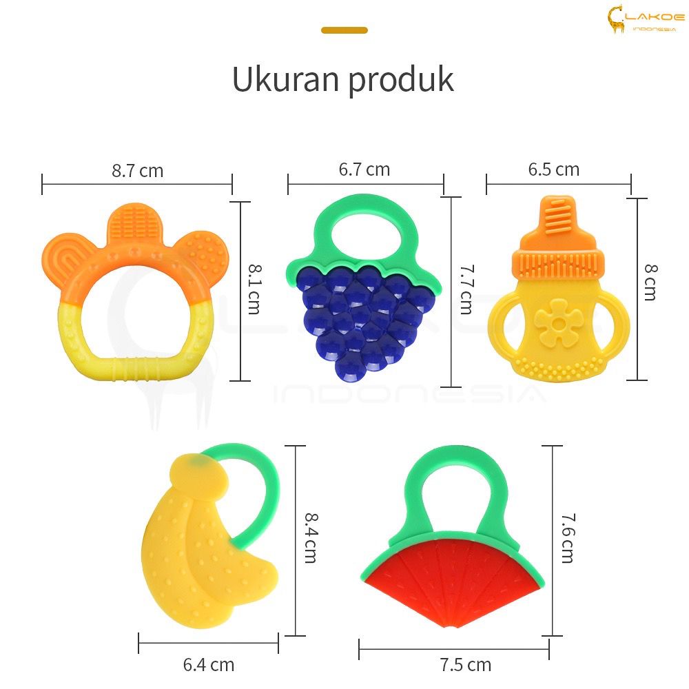 Baby Fruit Teether Gigitan Bayi Bentuk Buah Bahan Silikon/ Mainan Bayi Bentuk Buah