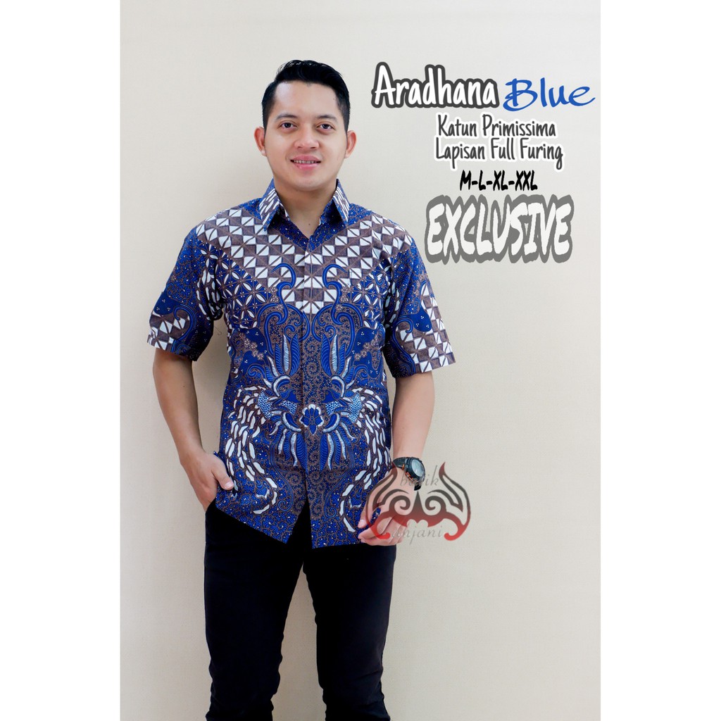 ARDHANA BLUE Kemeja Batik Pria Lengan Pendek Katun Halus FULL FURING Batik Anjani