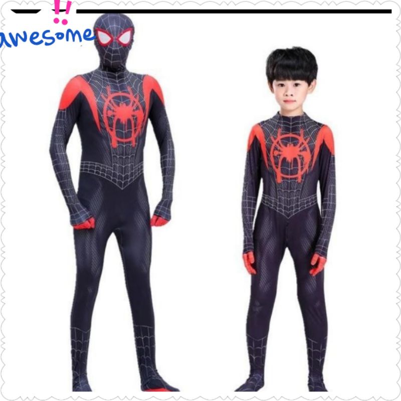 Kostum Spiderman Anak dan Dewasa  Miles Morales Superhero Super man Hitam Black