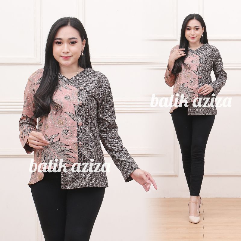 Batik Wanita Batik Couple Atasan Batik Lengan Panjang Resleting Motif Manggar by batik aziza