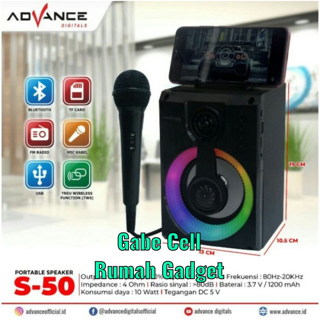 SPEAKER ADVANCE MIC S50 S60 S70 PORTABLE ADVANC ADVANS BLUETOOTH BLUTUT SPEKER WIRELESS