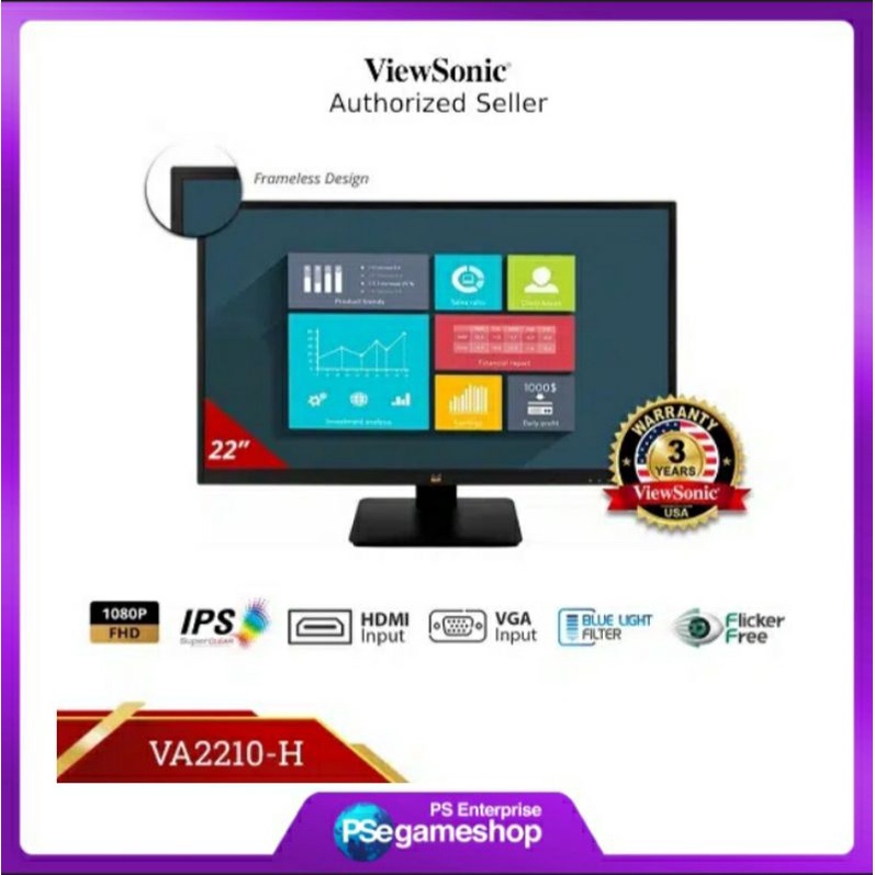 ViewSonic 22” IPS Monitor FHD HDMI and VGA input [VA2210-H]