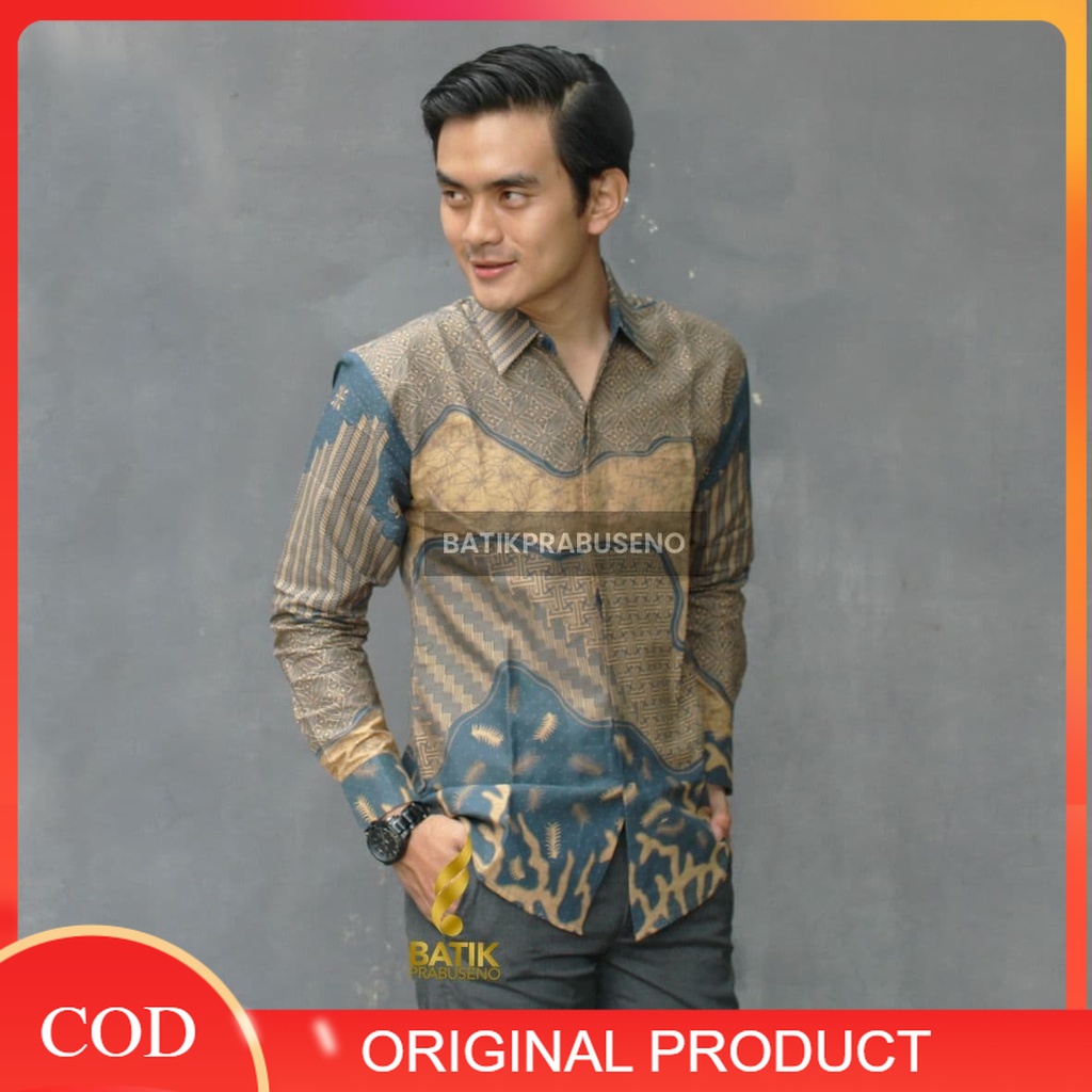 Batik Prabuseno Original 100% Batik Prabuseno - GIRLY Kemeja Batik Pria Lengan Panjang Slim Fit