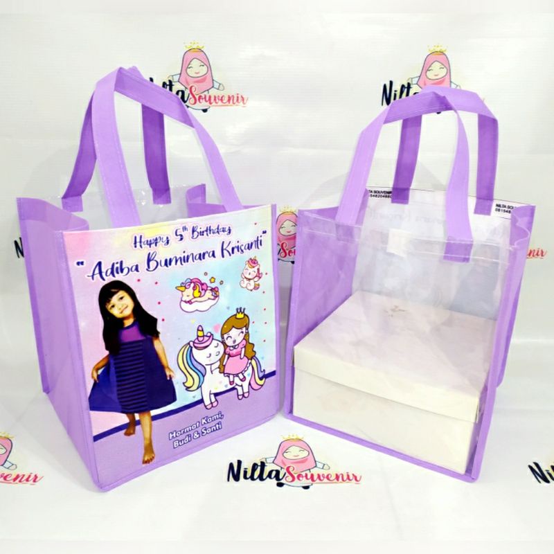 tas ultah anak/souvenir ulang tahun anak/goodiebag ultah/tas mika/tas ultah motif unicorn-2