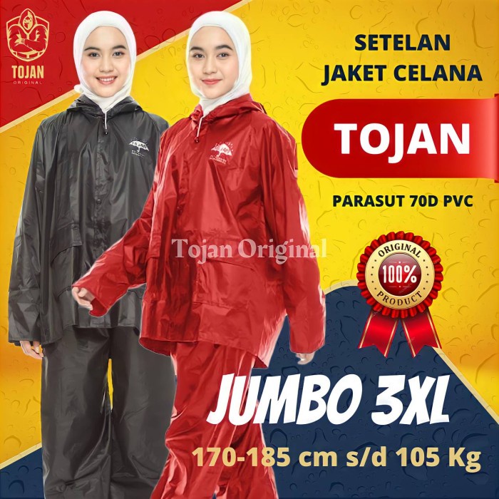 ✨ BISA COD ✨ Jas Hujan Pria Wanita Jumbo Mantel Hujan Jas Ujan 3XL TOJAN TERBARU - HITAM BLACK, JUMB