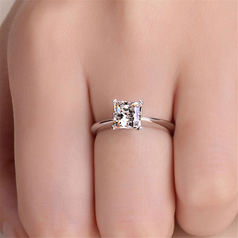 Pandora Cincin S925 Silver Zircon AAA Bentuk Persegi Dengan Kotak Untuk Wanita