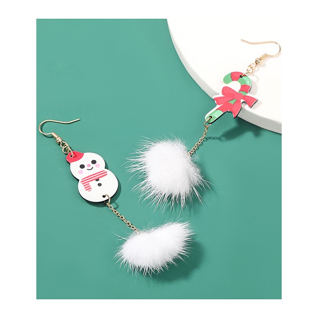 LRC Anting NATAL Fashion Snowman Red Ball Alloy Oil Drip Snowman Hair Ball Earrings