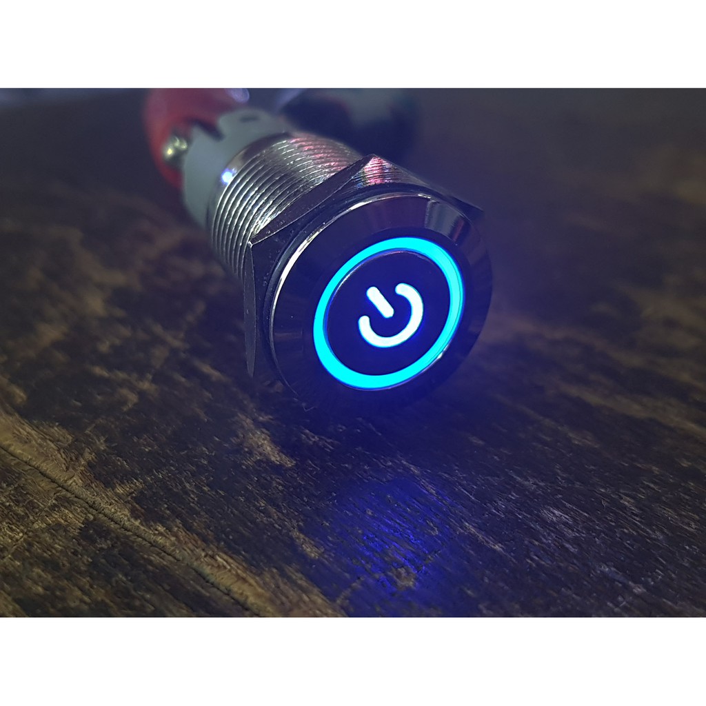 Saklar Push On Off Nikel 16 mm ( Logo Power ) BLUE