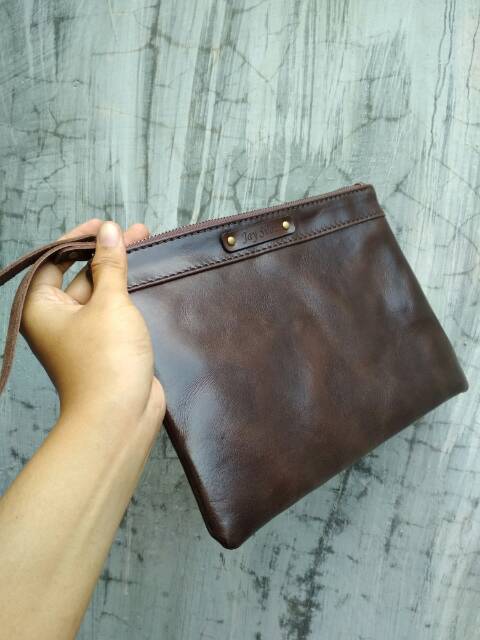 Pouch/dompet square premium bahan kulit asli 100% high quality custom nama