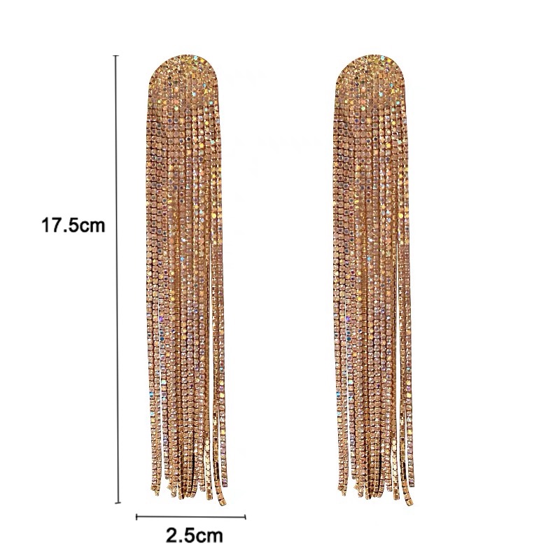 Deartiara Anting Gantung Panjang Tusuk Silver S925 Aksen Rumbai + Kristal + Berlian Imitasi Untuk Wanita