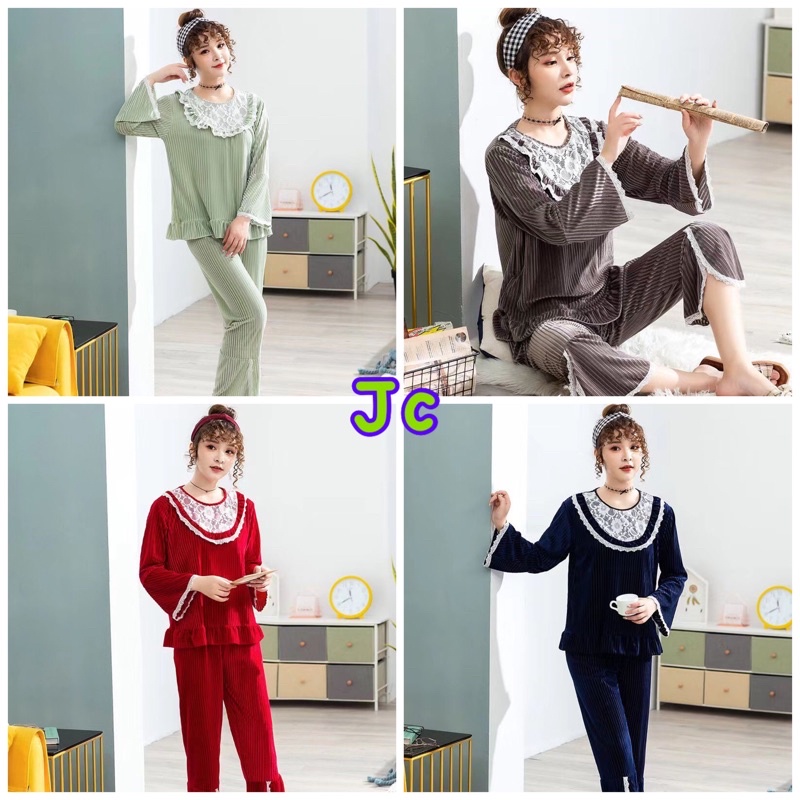 JC- Set Piyama Bulu Bludru PP / Piyama Kimono wanita terbaru / Stelan Bludru Premium import Murah-3