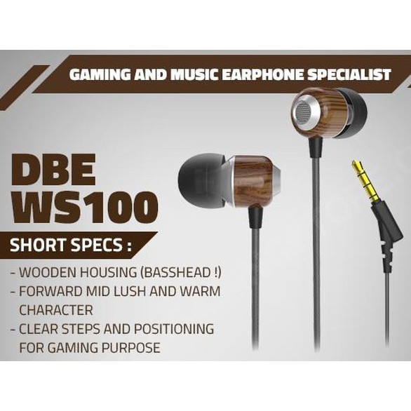 Earphone dbE WS100 WS-100 Wood With Mic - Gaming - Headset - Garansi