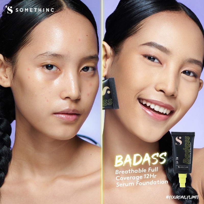 SOMETHINC Badass Breathable Full Coverage 12Hr Serum Foundation Indonesia / Make Up Skincare Cleanser Essence Toner Eye Cream Gel Mask / Cushion Loose Powder Blush On Concealer Highlighter Eyebrow Eyeliner Eyelash Mascara Lipstick Lip Tint Gloss Paket Set