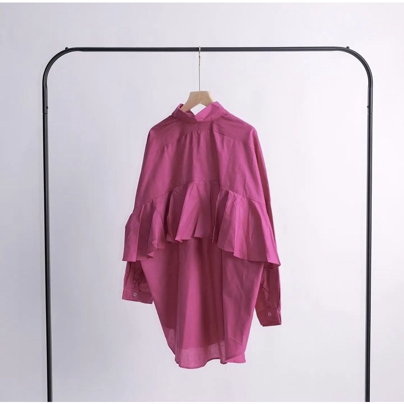 SEYHA - NINY KEMEJA REMPLE BLOUSE WANITA SHIRT PUTIH KEMEJA Lengan Panjang-Fuschia