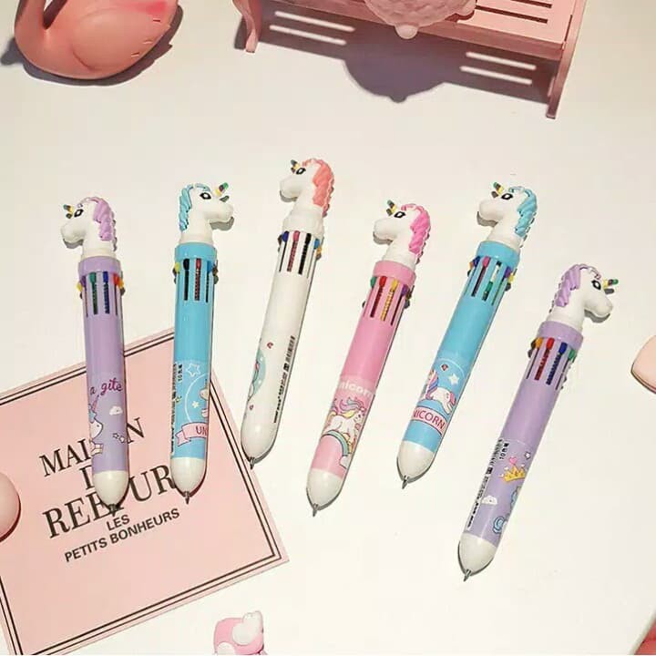 

LP05 Pen 10 in 1 Karakter Kepala Unicorn Pulpen Gel Ballpoint Bolpoin Unik Lucu