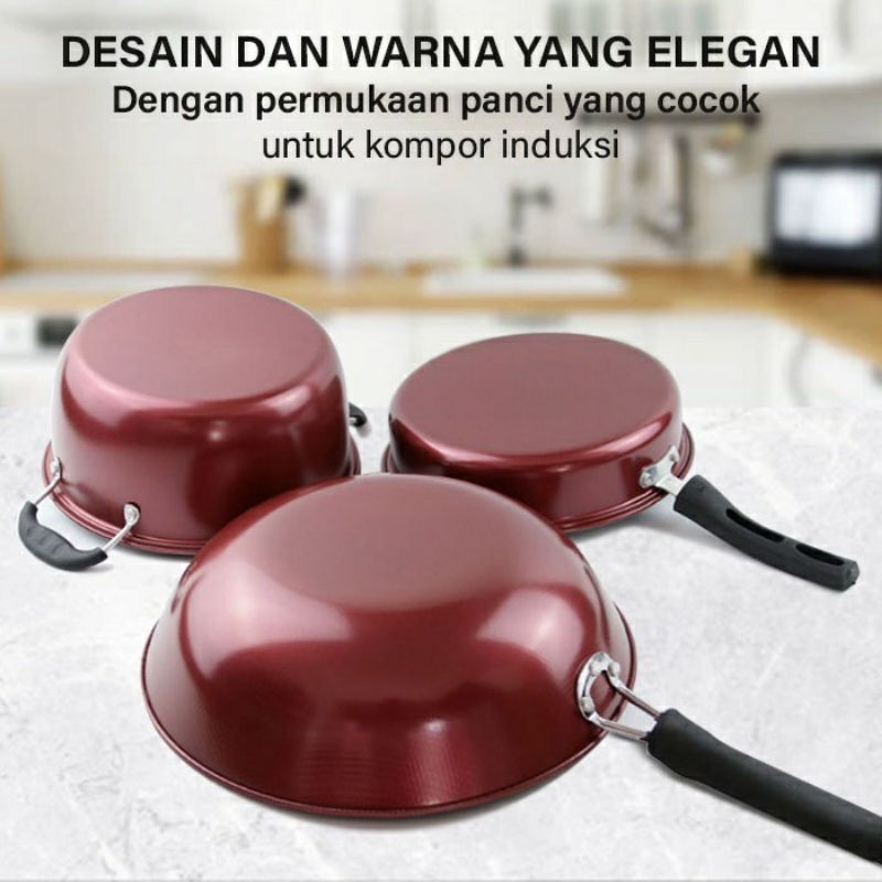 GSE Panci dan Wajan Penggorengan Teflon Set isi 3 Pcs//panci teflon set 3pcs