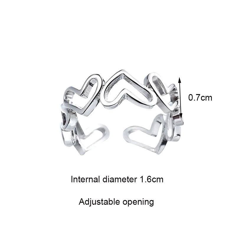 Cincin Model Terbuka Bahan Alloy Desain Hati Hollow Gaya Minimalis Adjustable Untuk Unisex