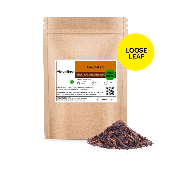 

kemasan-teh- cacaotea | big tin | haveltea | hojicha cocoa | teh hijau coklat - big pouch -teh-