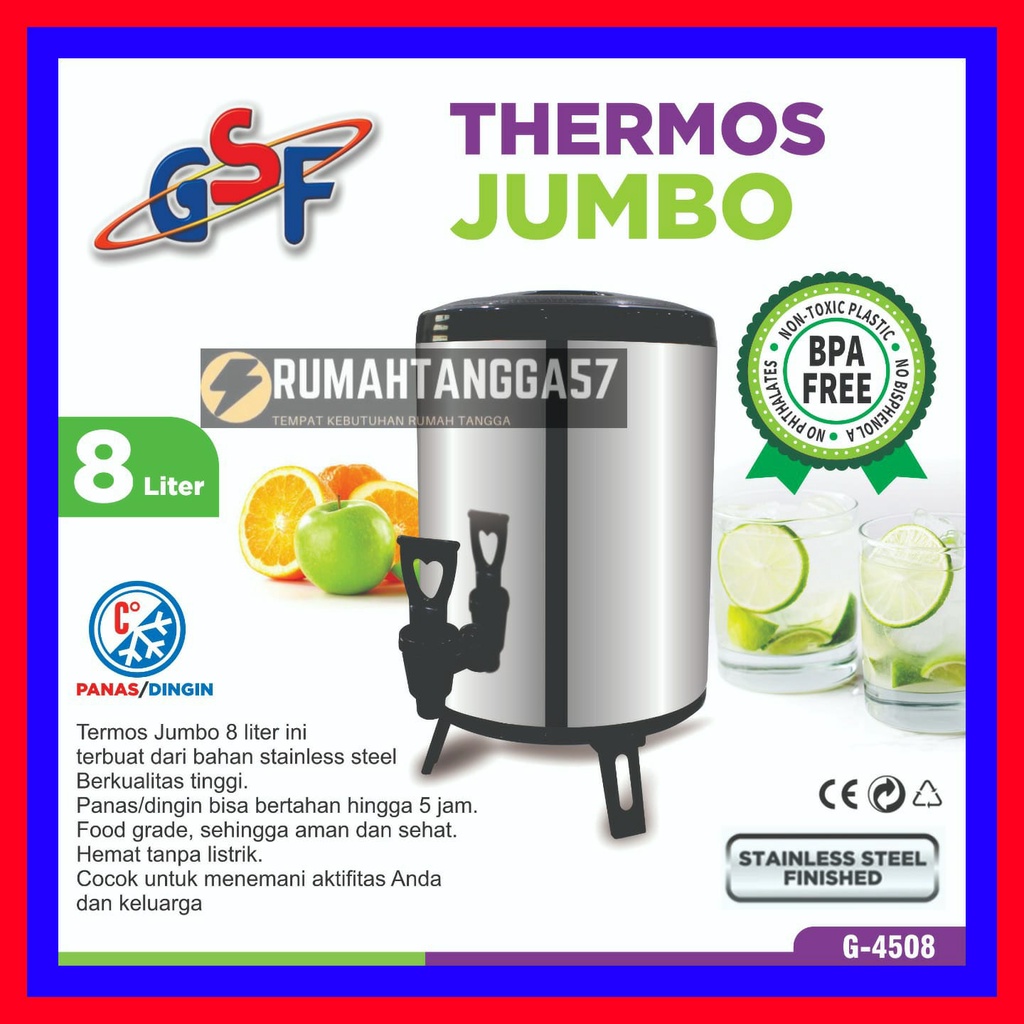 THERMOS JUMBO 8 LITER GSF G-4508 / WATER JUG MILK TEA BUCKET TERMOS TUAS KERAN KAPASITAS BESAR STAIN