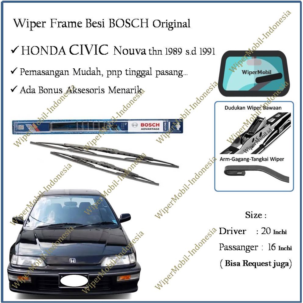 Wiper Frame Besi Honda Civic Nouva 1989 1990 1991