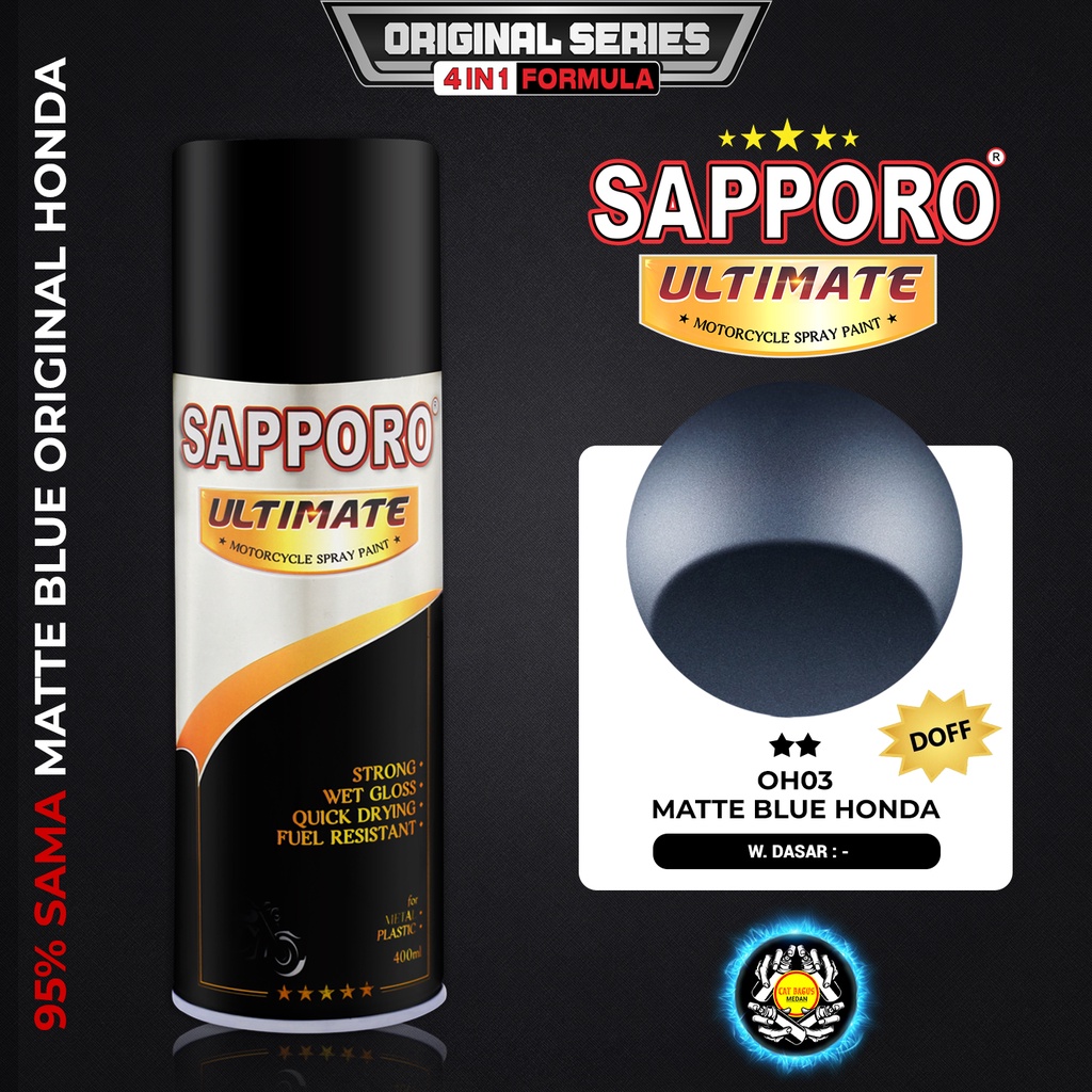 SAPPORO ULTIMATE OH03 MATTE BLUE HONDA ORIGINAL 4 IN 1 CAT SEMPROT 400 ML CAT MOTOR AEROSOL PYLOX BI