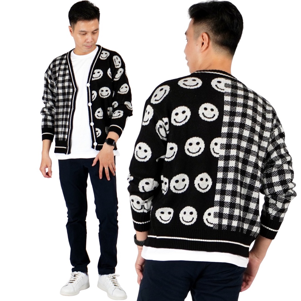 Okechuku CARDIGAN SMILE Kardigan Rajut Pria Gaya Korea Knit Cardigan