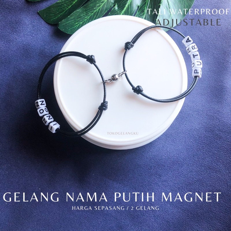 (2 Gelang) Gelang Nama Couple Magnet / Huruf Dadu Kotak Putih Inisial / Gelang Couple Pacar-Sahabat / Real pict Murah