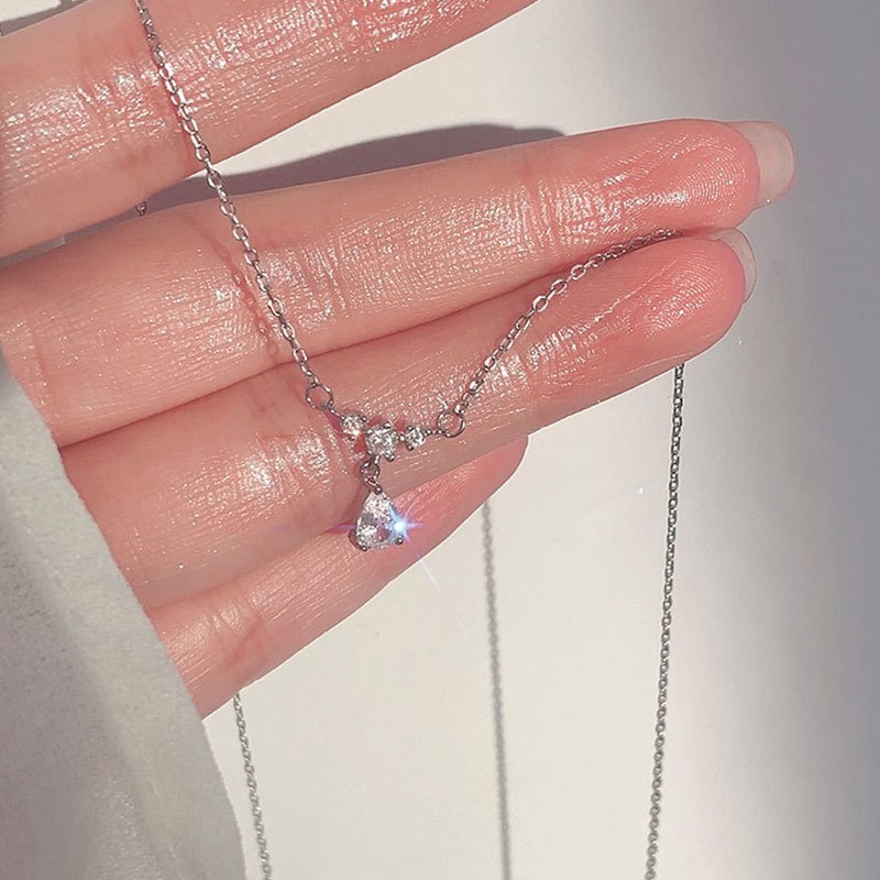 IFYOU Kalung Rantai Choker Zircon Droplets Warna Silver Gaya Korea Untuk Wanita