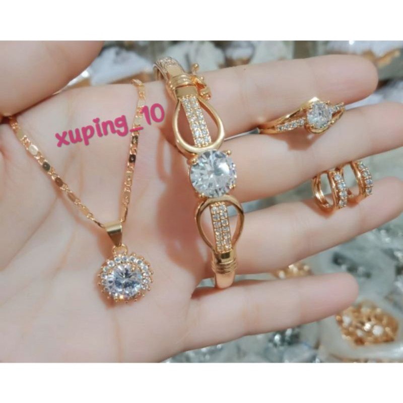 Set perhiasan xuping batu permata putih zirconia aksesoris fashion wanita dewasa