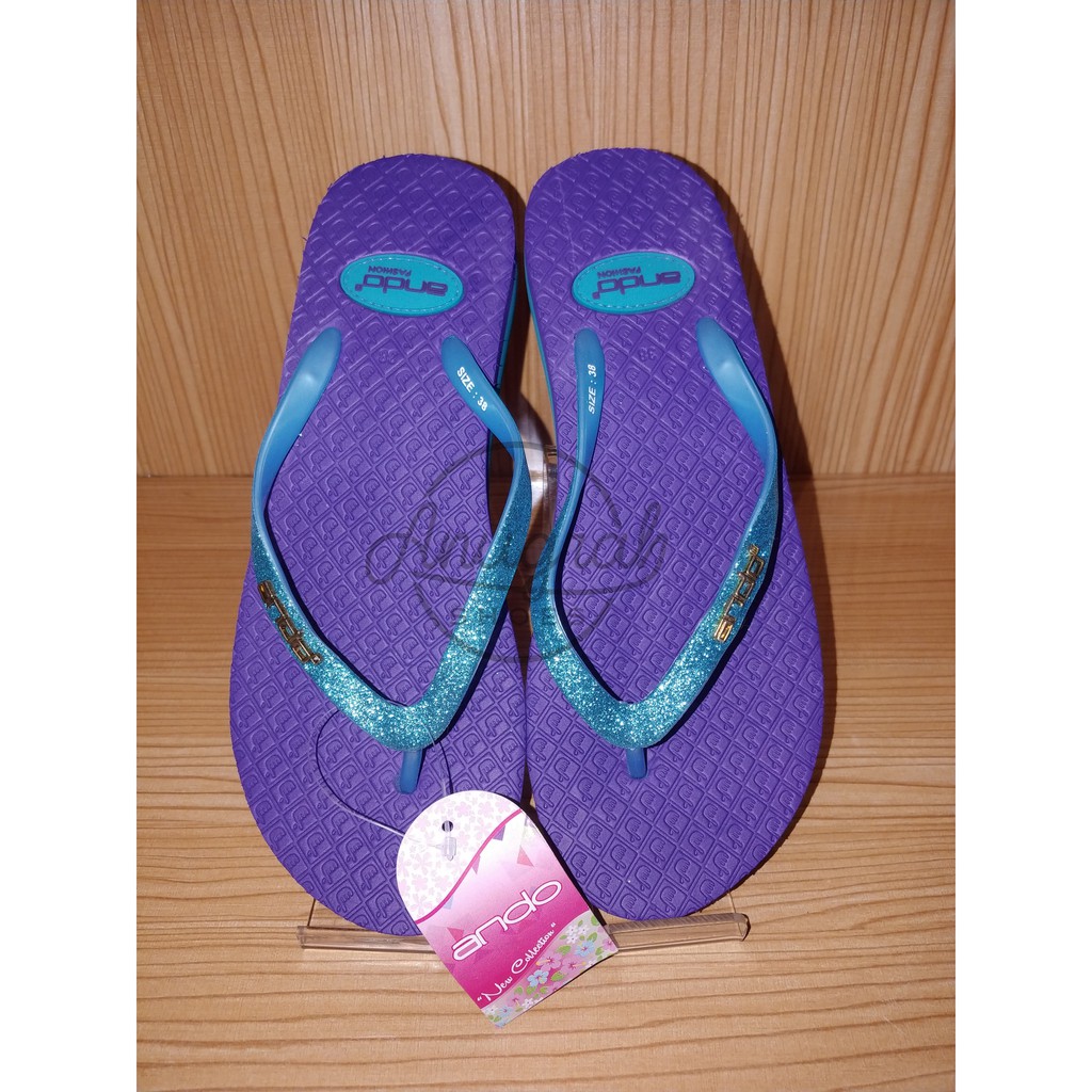 SANDAL JEPIT WEDGES WANITA ANDO BLINK-BLINK UNGU