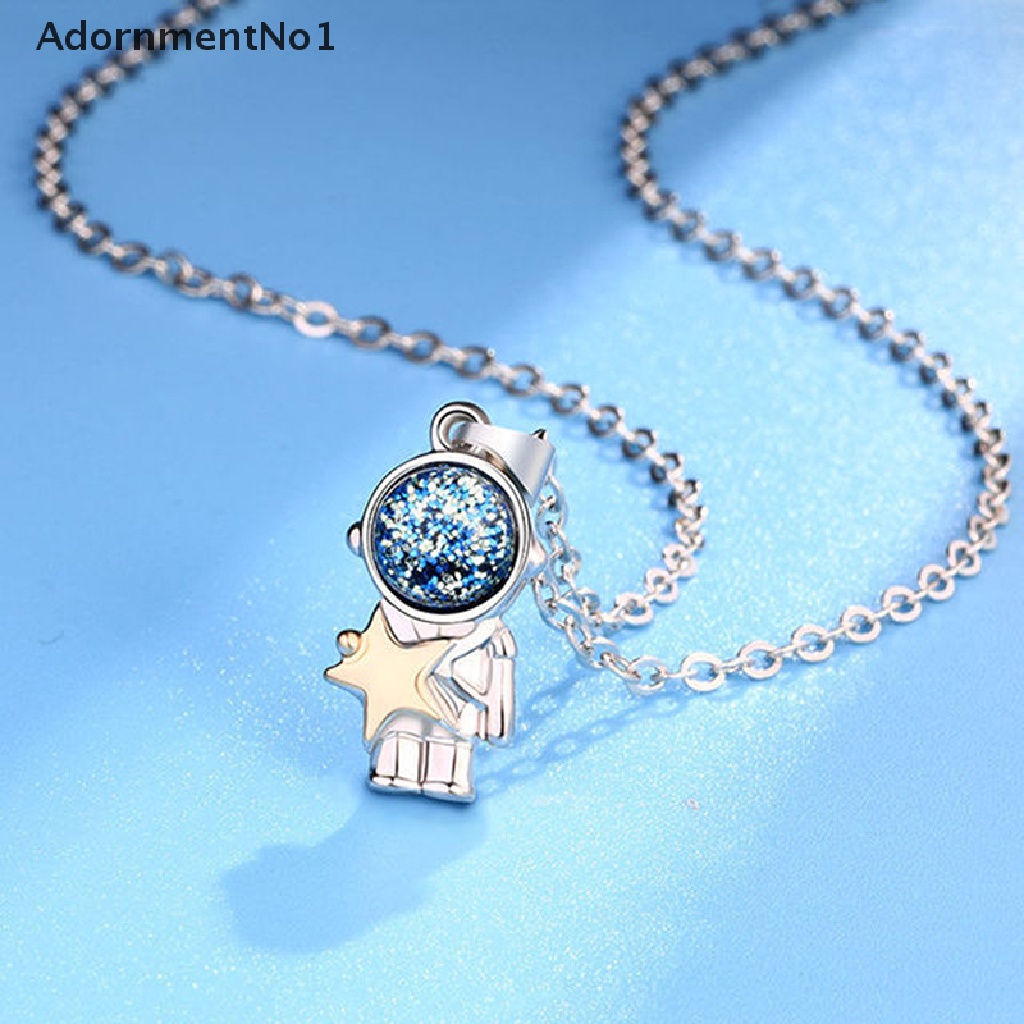 (AdornmentNo1) 1 Pasang Kalung Rantai Liontin Astronot Bahan Titanium Steel Untuk Pasangan / Pria / Wanita