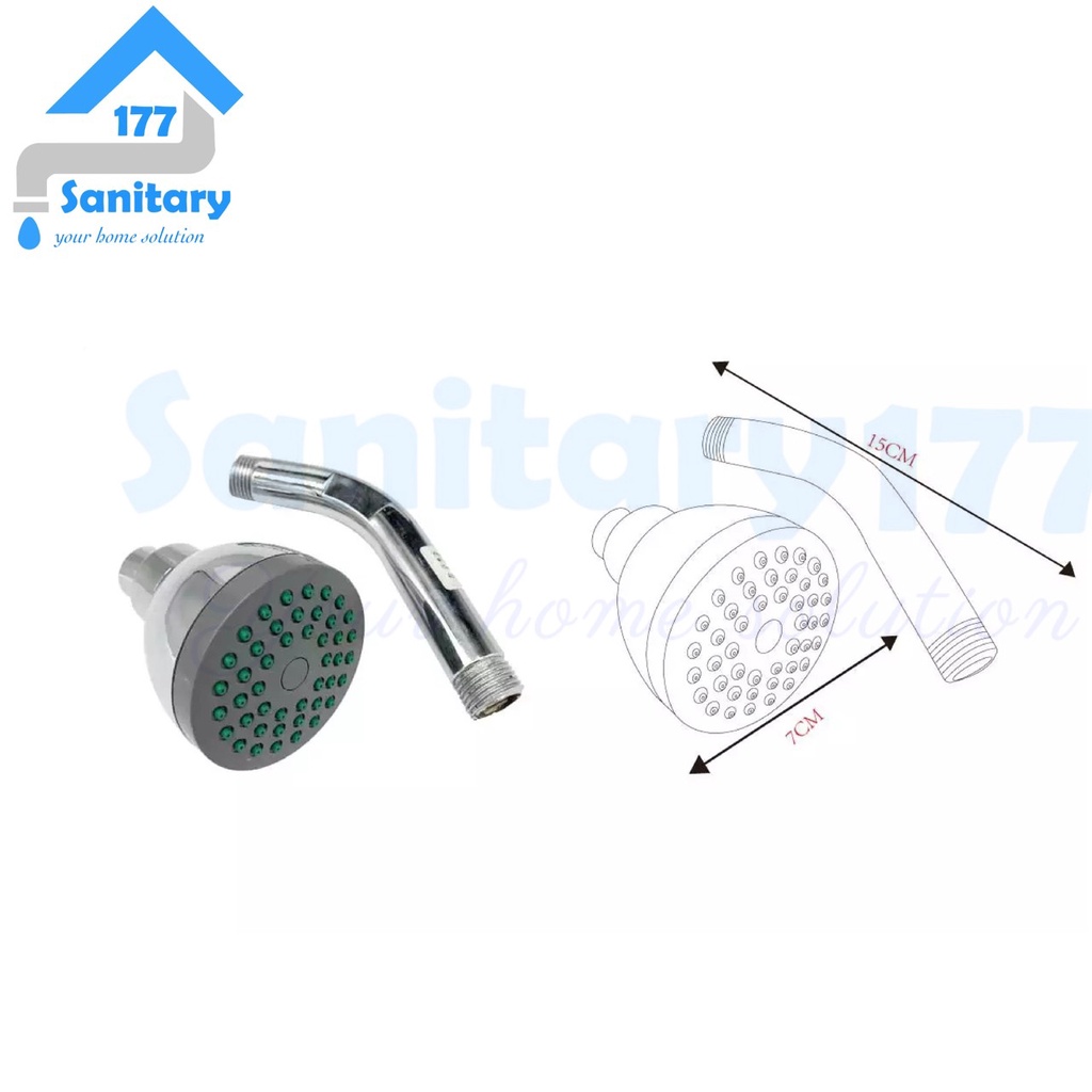 Shower Tembok Bulat 7cm V11-Head kepala wall Shower TANAM Atas Bahan Abs Chrome 360 putar Pipa semprotan mandi sprayer