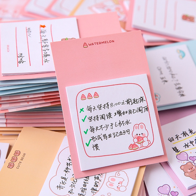 30 Lembar Kertas Memo Sticky Notes Motif Kartun Beruang / Kelinci Lucu